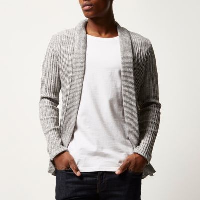 Light grey textured knitted cardigan